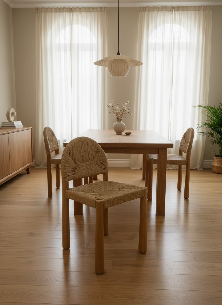 Wooden chair with woven seat and backrest on a white background